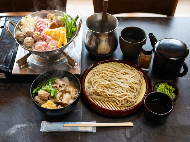 2,000円コース 力貴庵特製ちゃんこ・更科そば・薬味